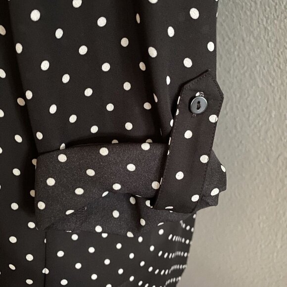A. Byer Blouse Size Medium Black Polka Dots Roll Tab Sleeves Sheer Lightweight - Picture 6 of 11
